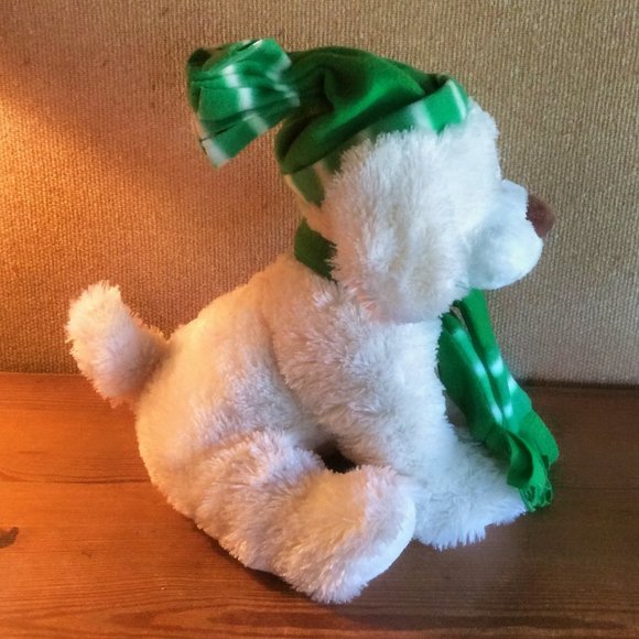 Gitzy White Dog Striped Green Winter Hat & Scarf Plush Stuffed Animal Toy 2016 - Picture 2 of 6
